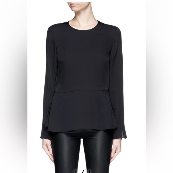 Theory ‘MALYDIE' 100% Silk Georgette Peplum Top / blouse 
Elegant Black Sz M - Picture 1 of 12